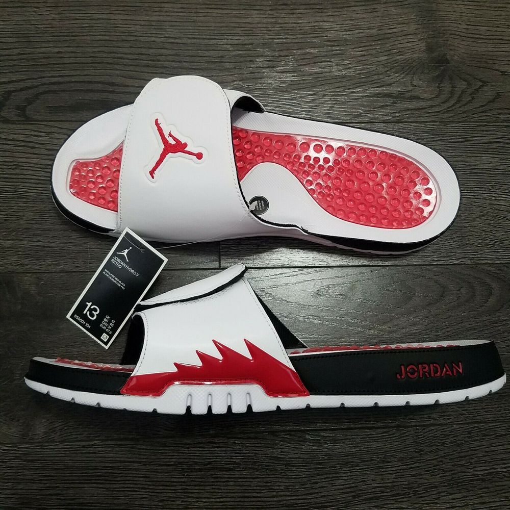 NIKE Air Jordan Retro V 5 Hydro‎ Slides  Sandals Mens Size 13 Fire Red White NEW